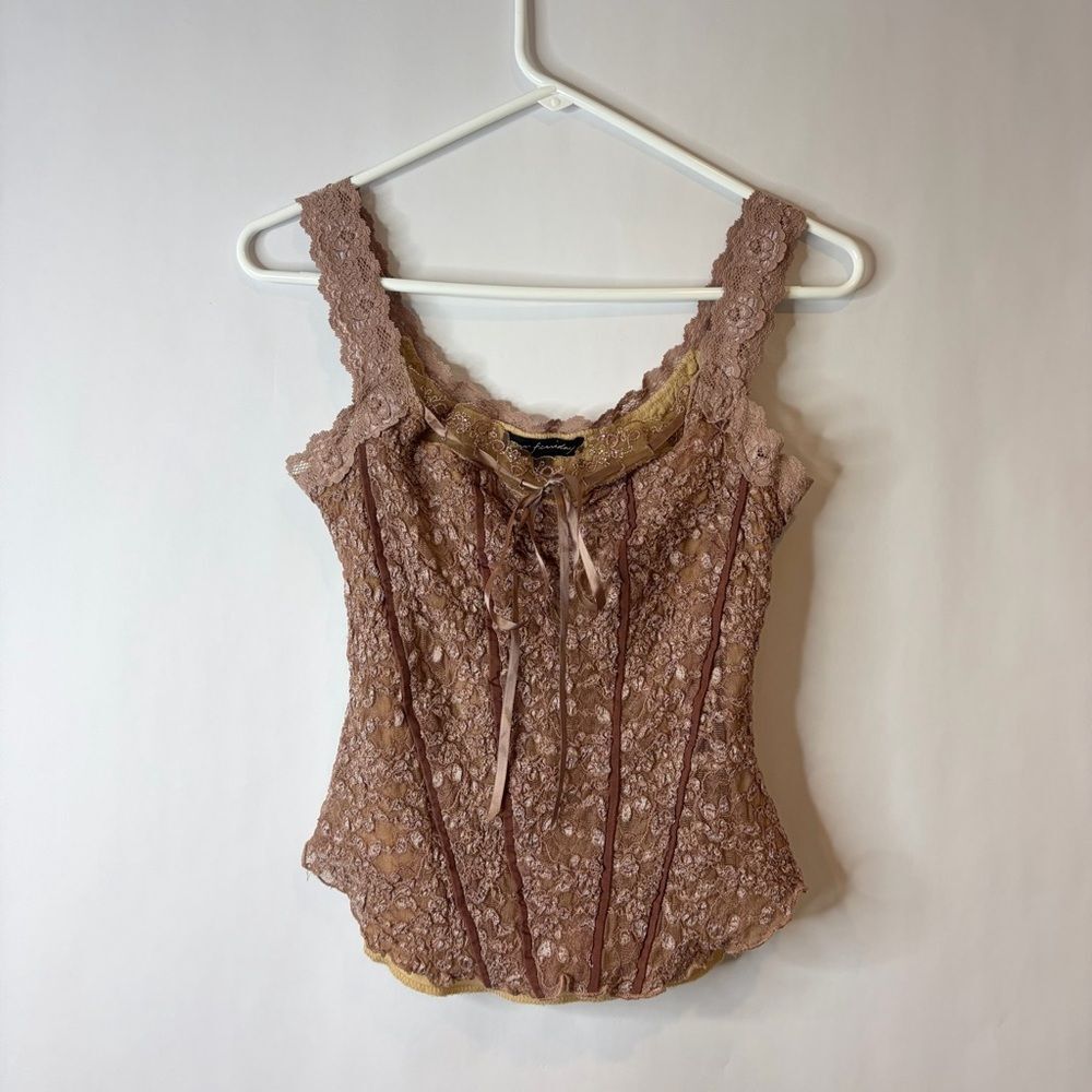Vintage Ann Ferriday Mauve Brown Lace Corset style Camisole size Large Coquette